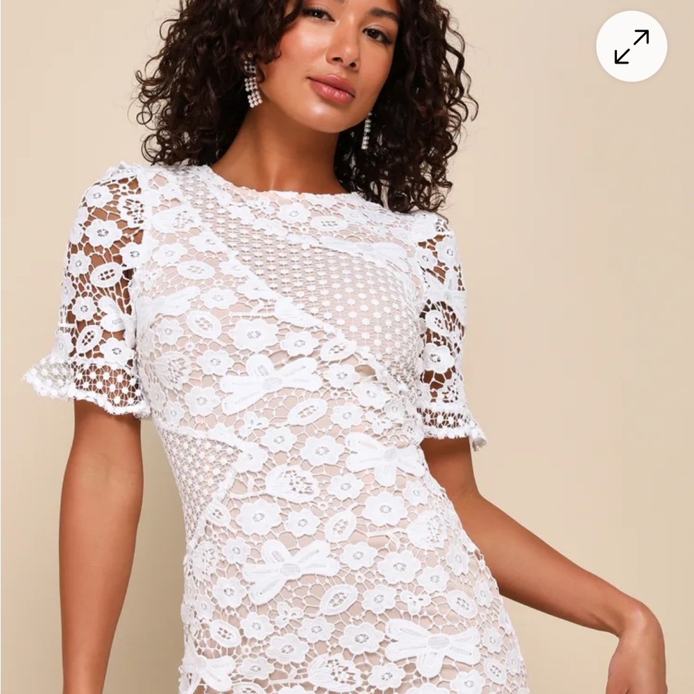 NWT Lulu's My Dearest White Short Sleeve floral Lace mini dress - small